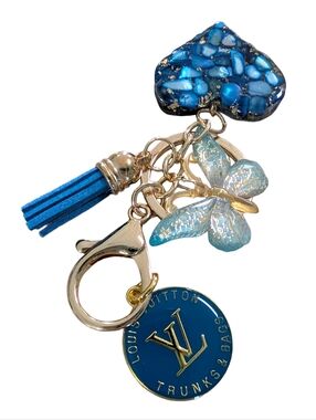 Louis Vuitton Blue Multi-Charm Bag Pom Tassel Keychain